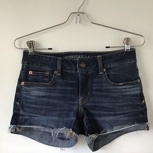 AEO Super Stretch Shortie Frayed Hem Jean Shorts